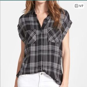 Rails Britt Roll Sleeve Button Down in Black Size XS